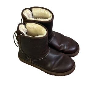 UGG Mariana Shearling Boots Womens 7 Chestnut Brown Leather Lace-Up Fall